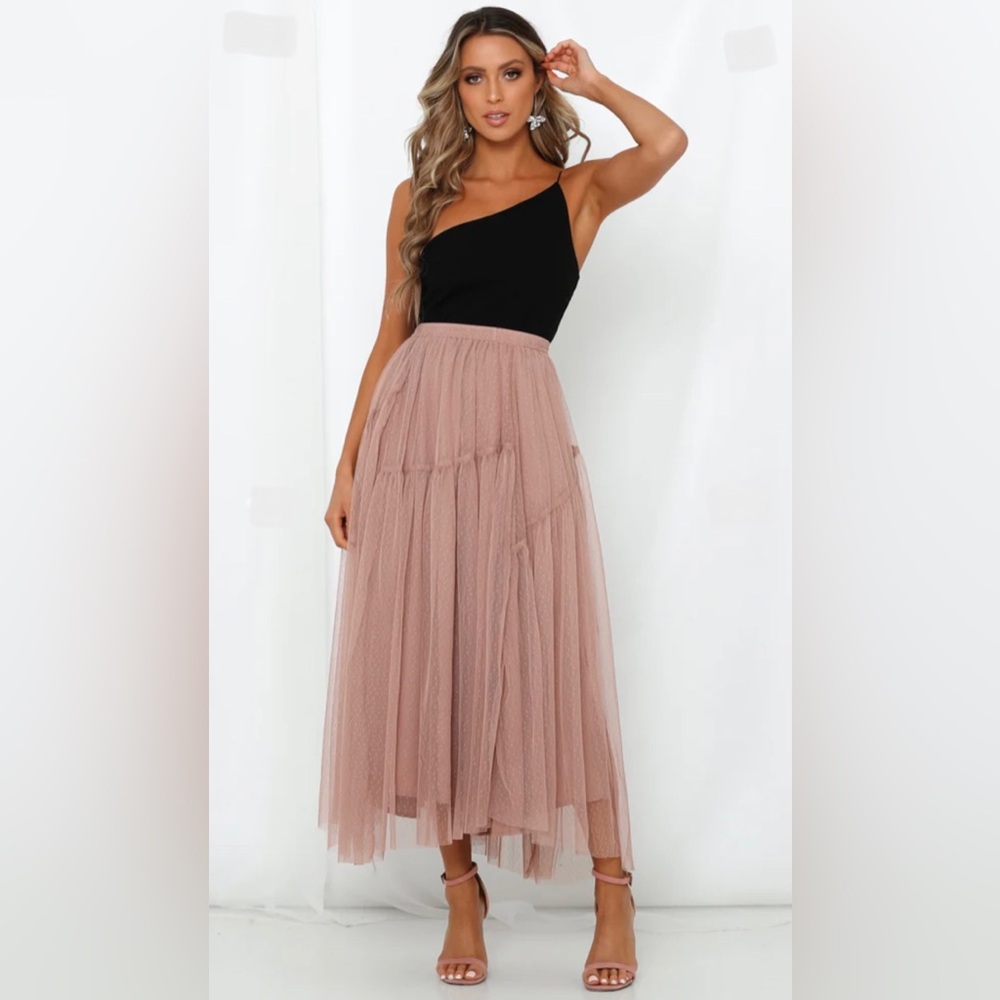Hello Molly New Size 4 Another Fairytale Midi Skirt Dark Blush Pink Mesh Lace
